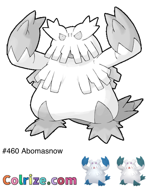 Pokemon Abomasnow coloring page + Shiny Abomasnow coloring page