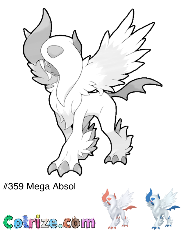 Pokemon Mega Absol coloring page + Shiny Mega Absol coloring page