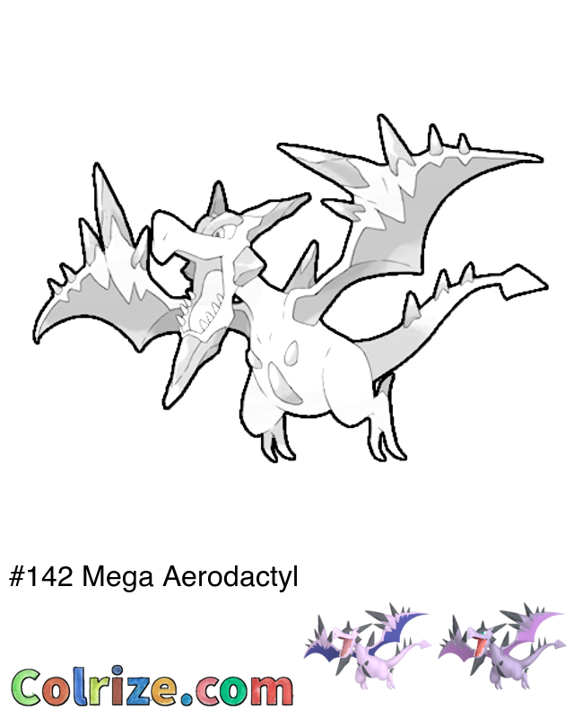 Pokemon Mega Aerodactyl coloring page + Shiny Mega Aerodactyl coloring page