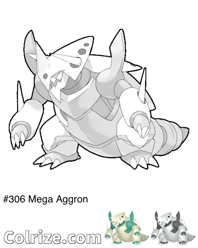 Pokemon Mega Aggron coloring page + Shiny Mega Aggron coloring page