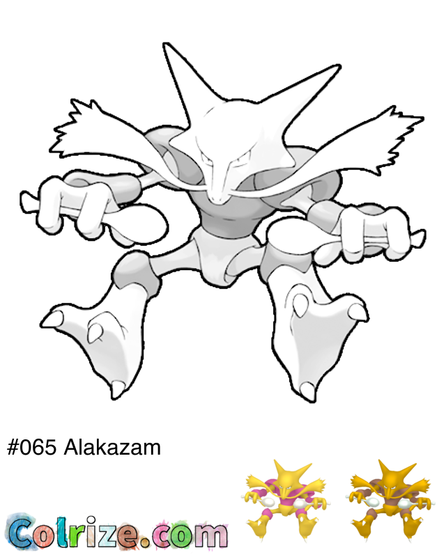 Pokemon Alakazam coloring page + Shiny Alakazam coloring page