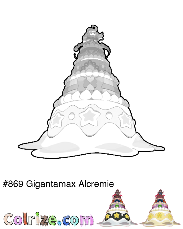 Pokemon Gigantamax Alcremie coloring page + Shiny Gigantamax Alcremie coloring page