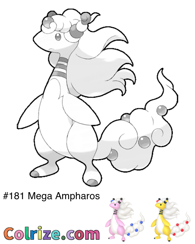 Pokemon Mega Ampharos coloring page + Shiny Mega Ampharos coloring page