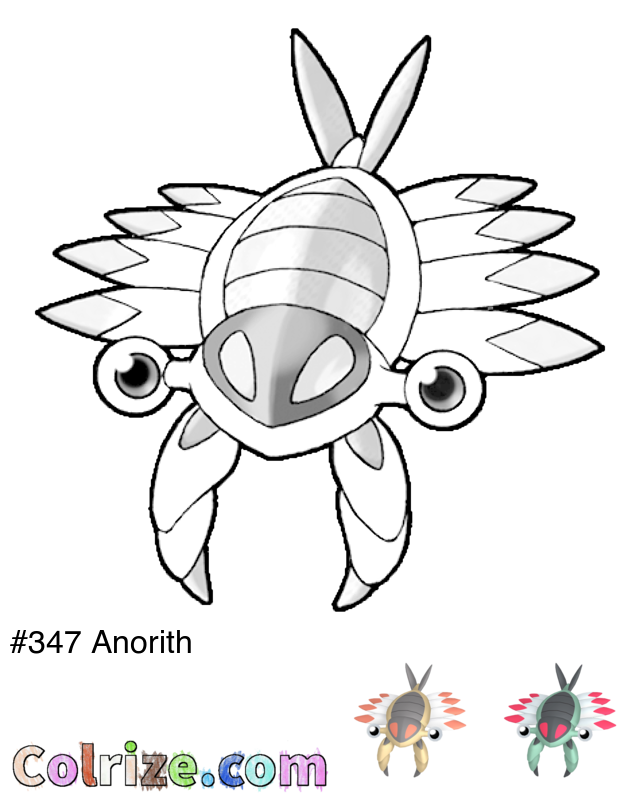 Pokemon Anorith coloring page + Shiny Anorith coloring page