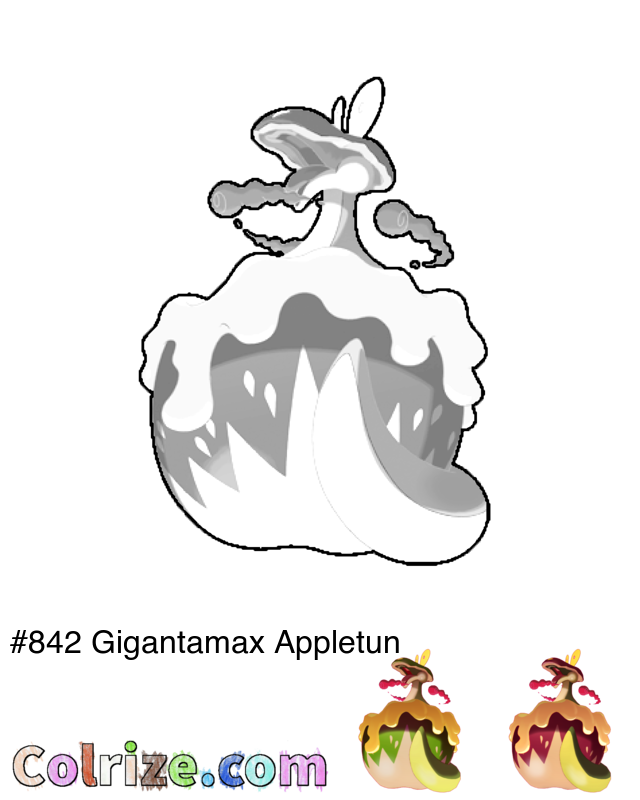 Pokemon Gigantamax Appletun coloring page + Shiny Gigantamax Appletun coloring page