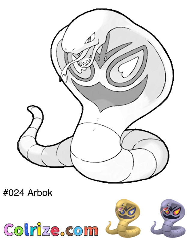 Pokemon Arbok coloring page + Shiny Arbok coloring page