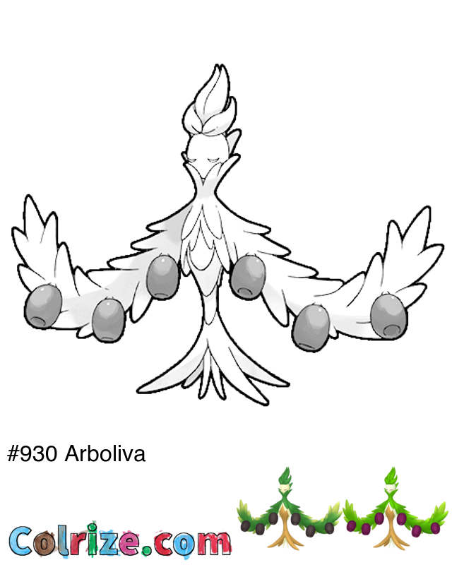 Pokemon Arboliva coloring page + Shiny Arboliva coloring page