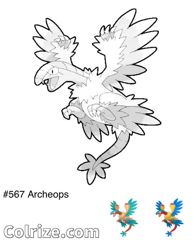 Pokemon Archeops coloring page + Shiny Archeops coloring page
