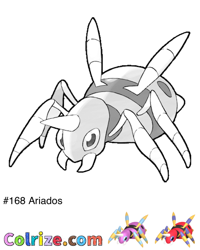 Pokemon Ariados coloring page + Shiny Ariados coloring page