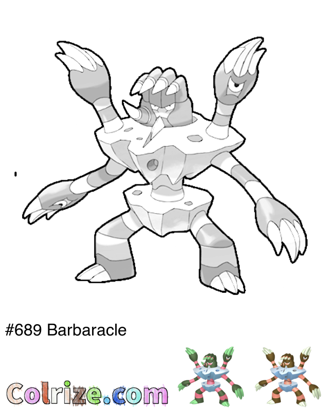 Pokemon Barbaracle coloring page + Shiny Barbaracle coloring page