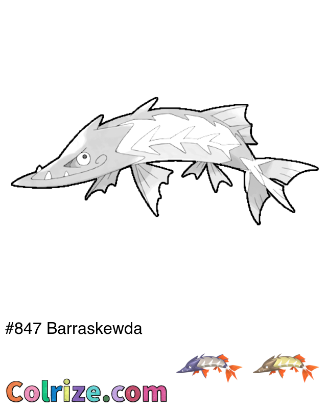 Pokemon Barraskewda coloring page + Shiny Barraskewda coloring page