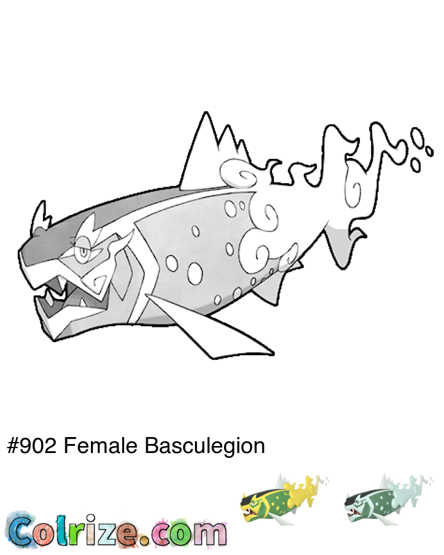 Pokemon Female Basculegion coloring page + Shiny Female Basculegion coloring page