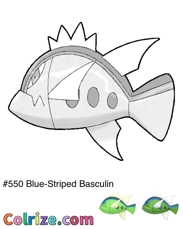 Pokemon Blue-Striped Basculin coloring page + Shiny Blue-Striped Basculin coloring page