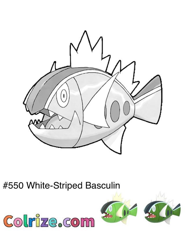 Pokemon White-Striped Basculin coloring page + Shiny White-Striped Basculin coloring page