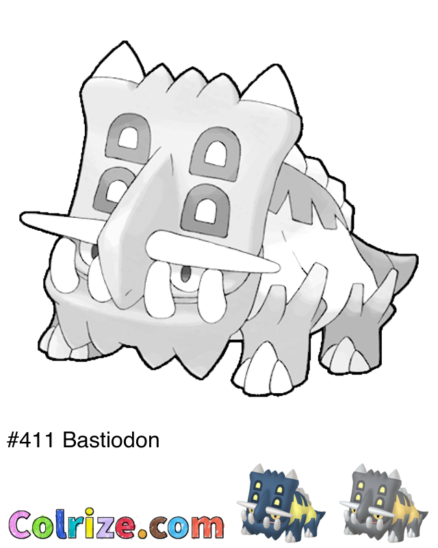 Pokemon Bastiodon coloring page + Shiny Bastiodon coloring page