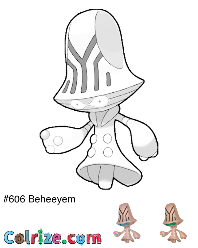 Pokemon Beheeyem coloring page + Shiny Beheeyem coloring page