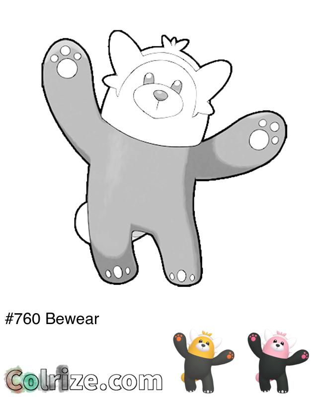 Pokemon Bewear coloring page + Shiny Bewear coloring page