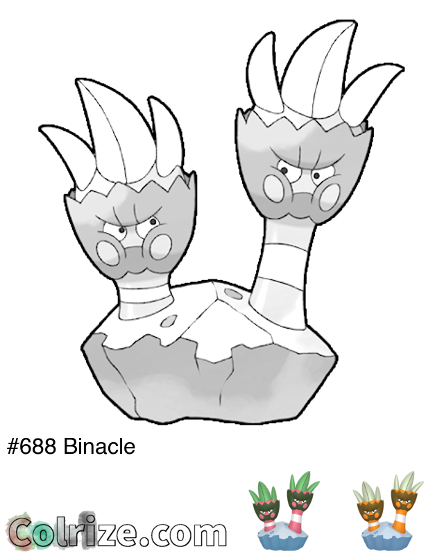 Pokemon Binacle coloring page + Shiny Binacle coloring page