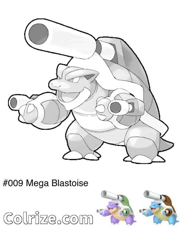 Pokemon Mega Blastoise coloring page + Shiny Mega Blastoise coloring page