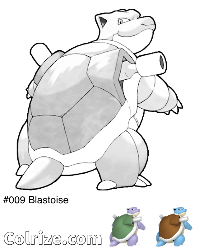 Pokemon Blastoise coloring page + Shiny Blastoise coloring page