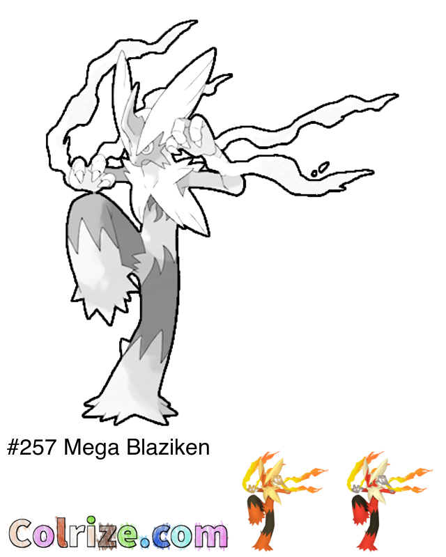 Pokemon Mega Blaziken coloring page + Shiny Mega Blaziken coloring page