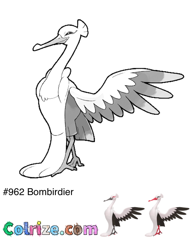 Pokemon Bombirdier coloring page + Shiny Bombirdier coloring page