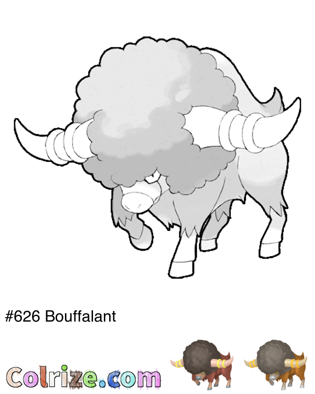Pokemon Bouffalant coloring page + Shiny Bouffalant coloring page