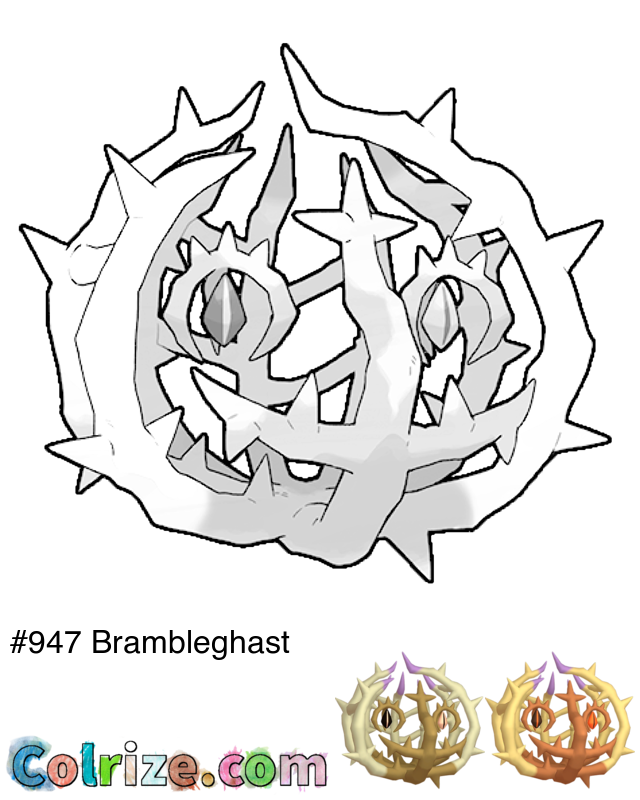 Pokemon Brambleghast coloring page + Shiny Brambleghast coloring page