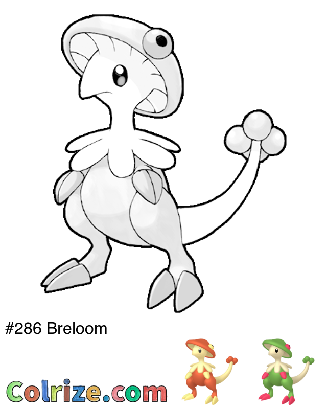 Pokemon Breloom coloring page + Shiny Breloom coloring page