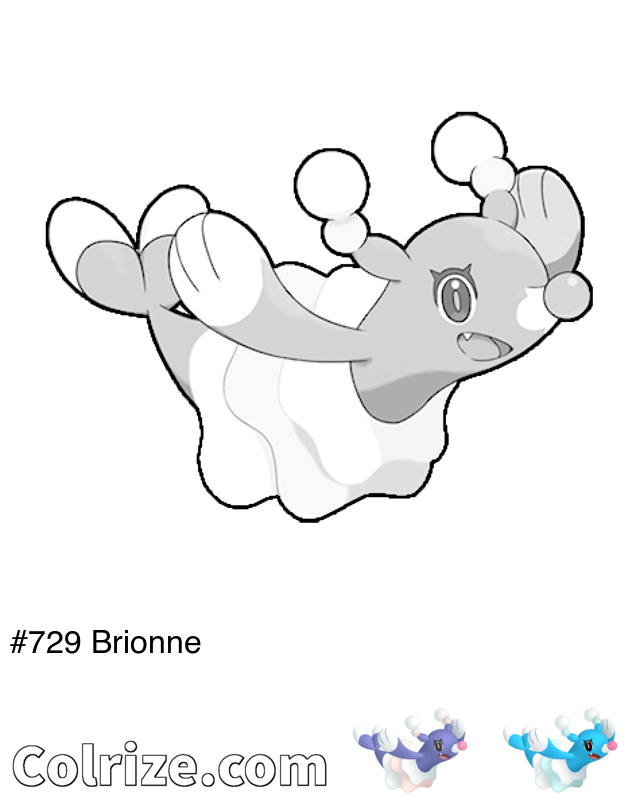 Pokemon Brionne coloring page + Shiny Brionne coloring page