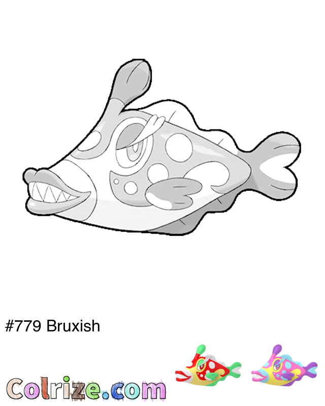 Pokemon Bruxish coloring page + Shiny Bruxish coloring page
