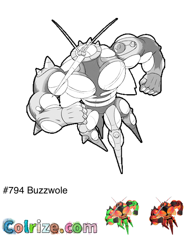 Pokemon Buzzwole coloring page + Shiny Buzzwole coloring page