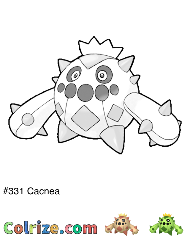 Pokemon Cacnea coloring page + Shiny Cacnea coloring page