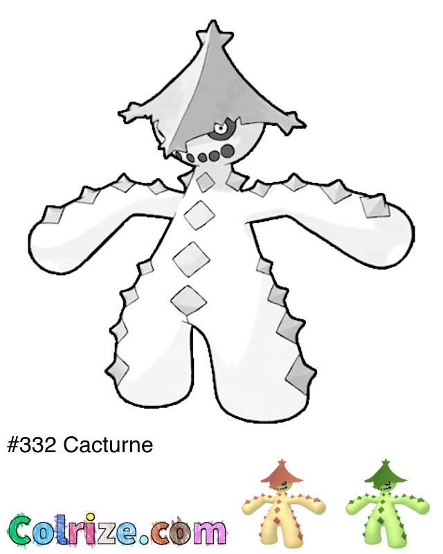 Pokemon Cacturne coloring page + Shiny Cacturne coloring page