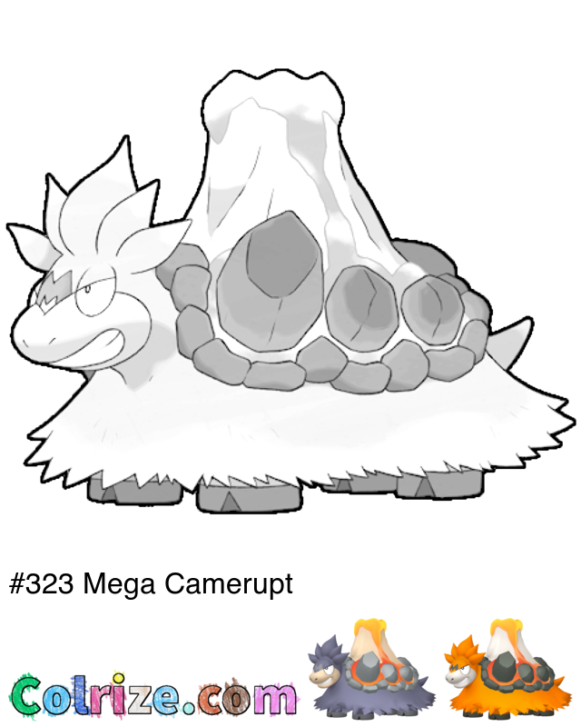 Pokemon Mega Camerupt coloring page + Shiny Mega Camerupt coloring page