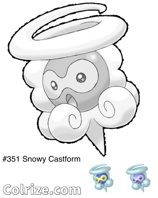 Pokemon Snowy Castform coloring page + Shiny Snowy Castform coloring page