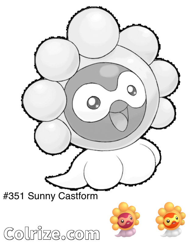 Pokemon Sunny Castform coloring page + Shiny Sunny Castform coloring page