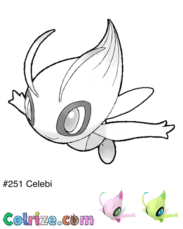 Pokemon Celebi coloring page + Shiny Celebi coloring page