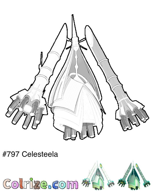 Pokemon Celesteela coloring page + Shiny Celesteela coloring page