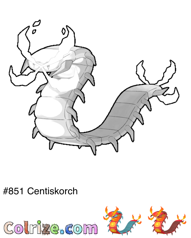 Pokemon Centiskorch coloring page + Shiny Centiskorch coloring page