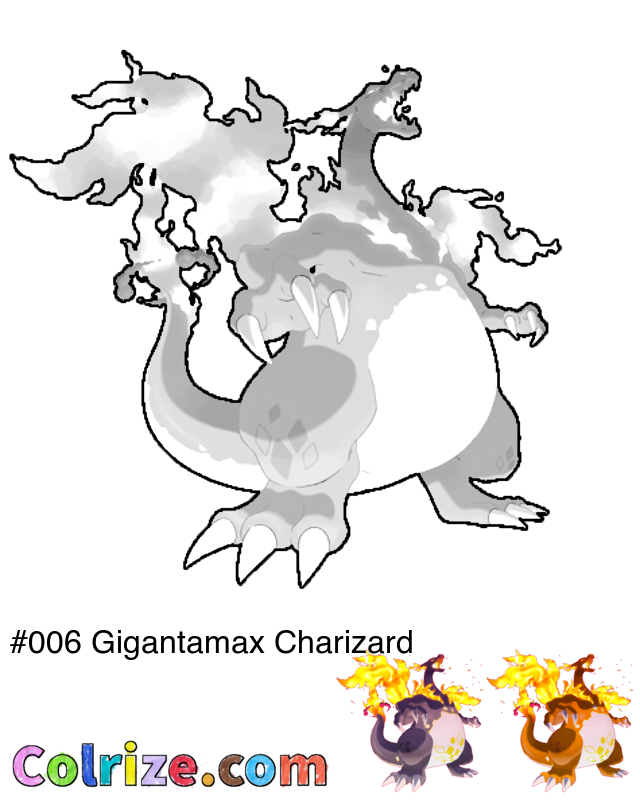 Pokemon Gigantamax Charizard coloring page + Shiny Gigantamax Charizard coloring page