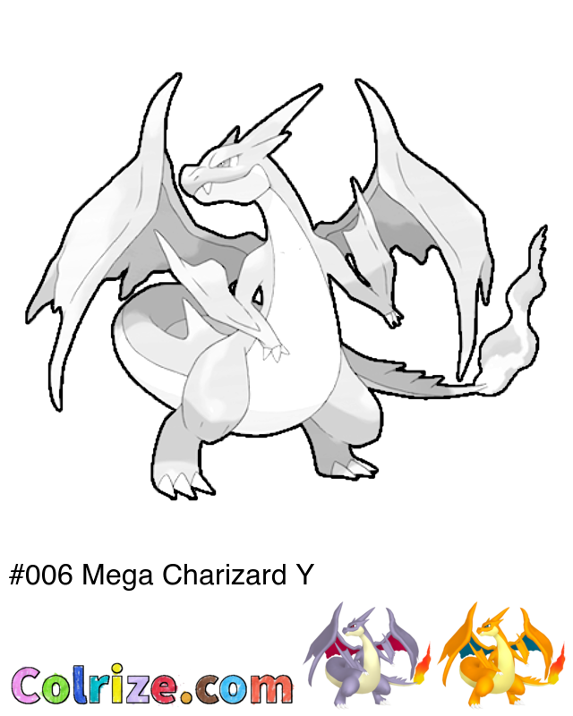Pokemon Mega Charizard Y coloring page + Shiny Mega Charizard Y coloring page