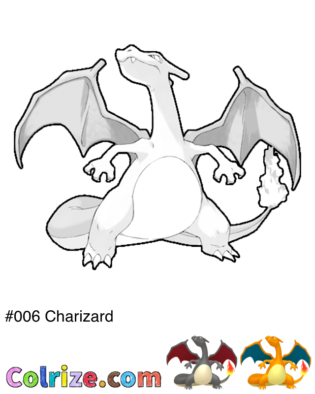 Pokemon Charizard coloring page + Shiny Charizard coloring page