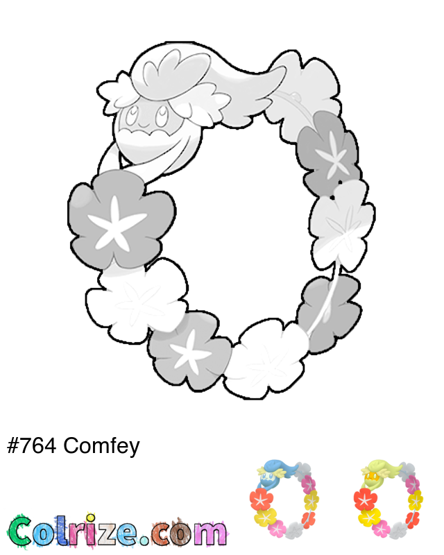 Pokemon Comfey coloring page + Shiny Comfey coloring page