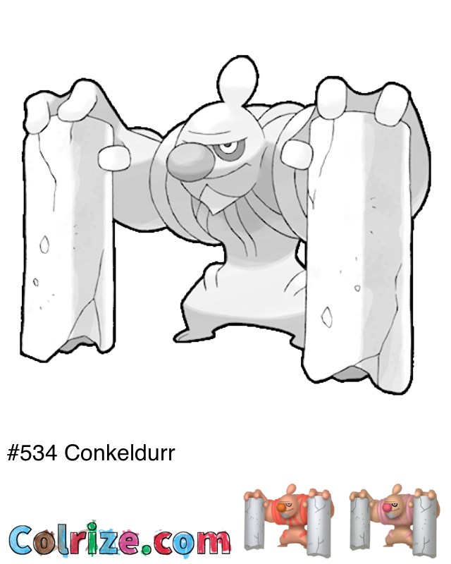 Pokemon Conkeldurr coloring page + Shiny Conkeldurr coloring page