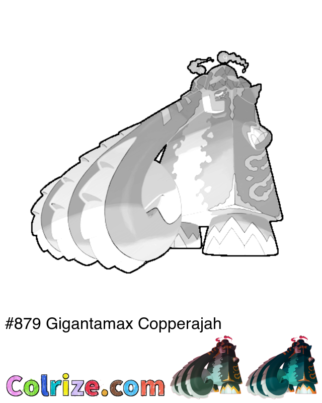 Pokemon Gigantamax Copperajah coloring page + Shiny Gigantamax Copperajah coloring page