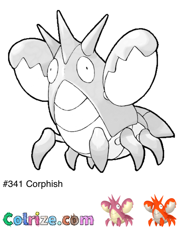 Pokemon Corphish coloring page + Shiny Corphish coloring page