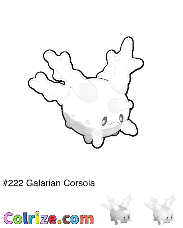Pokemon Galarian Corsola coloring page + Shiny Galarian Corsola coloring page