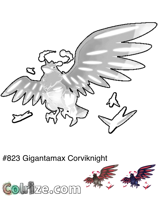 Pokemon Gigantamax Corviknight coloring page + Shiny Gigantamax Corviknight coloring page