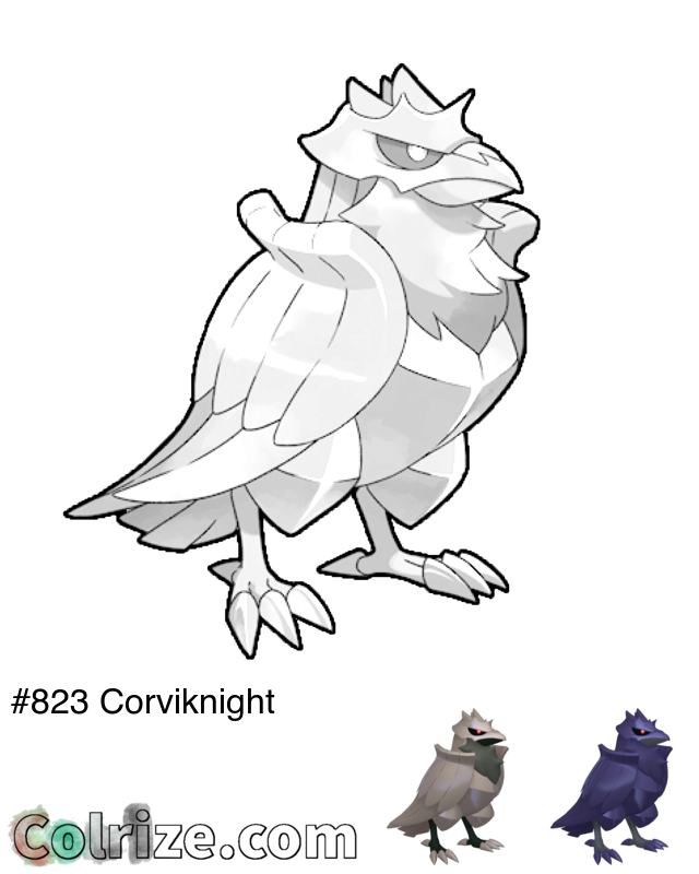 Pokemon Corviknight coloring page + Shiny Corviknight coloring page
